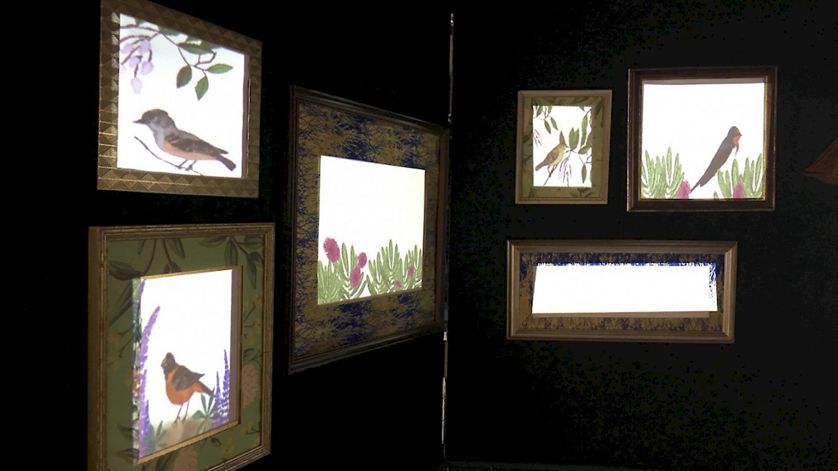 "Indoor Birding" by Jason Alderman and Alex Olivier animates birds and bird song local to the San Diego area